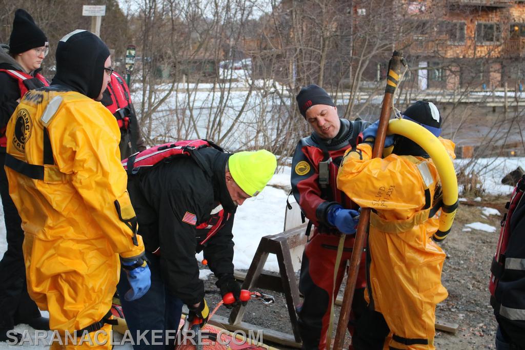 On Thursday March 13th SLVFD members conducted department level ice Rescue training at the Ampersand Boat Launch.