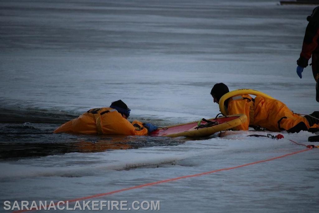 On Thursday March 13th SLVFD members conducted department level ice Rescue training at the Ampersand Boat Launch.