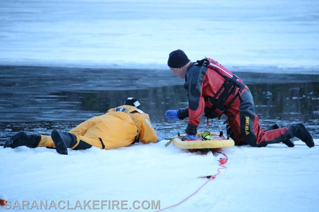 On Thursday March 13th SLVFD members conducted department level ice Rescue training at the Ampersand Boat Launch.