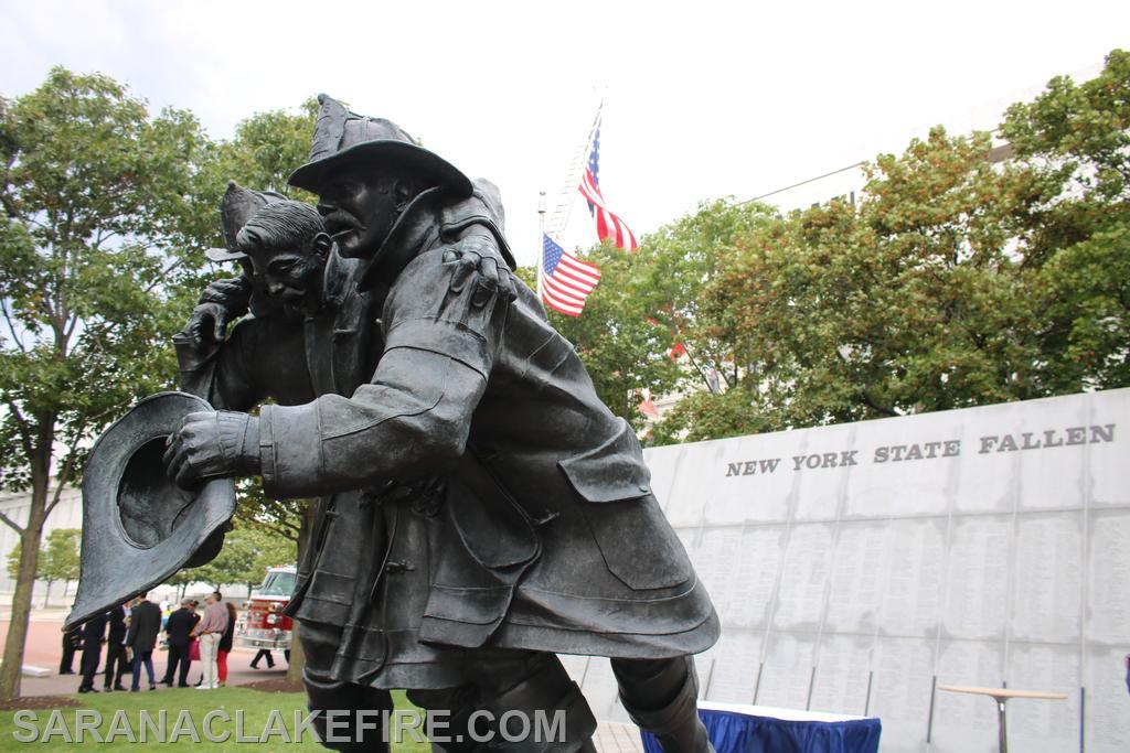 A view of the NYS Fallen Firefighters Memorial where 2 SLVFD members names appear on the wall.