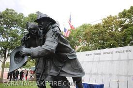 A view of the NYS Fallen Firefighters Memorial where 2 SLVFD members names appear on the wall.
