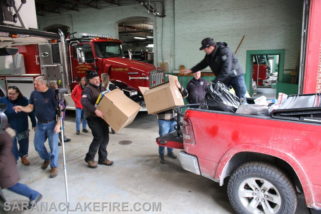 Following the collection of presents, the presents were loaded onto fire department and personal vehicles and transported to the Saranac Lake Baptist Church where they will be sorted and distributed to the families on distribution day.