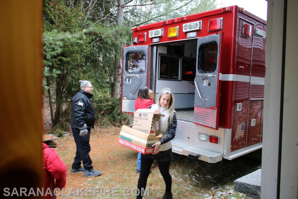 Following the collection of presents, the presents were loaded onto fire department and personal vehicles and transported to the Saranac Lake Baptist Church where they will be sorted and distributed to the families on distribution day.