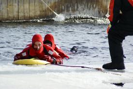 Emergency Personnel from throughout the north country receive surface ice rescue training hosted by Lifeguard Systems and the SLVFD.
